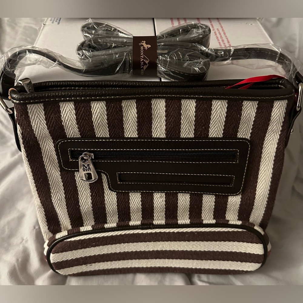 Montana West Brown and White Striped Messenger Bag